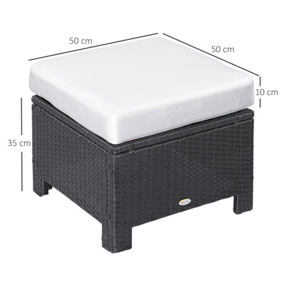 Lupara Rattan Black Square Outdoor Footstool With White Cushioned Seat