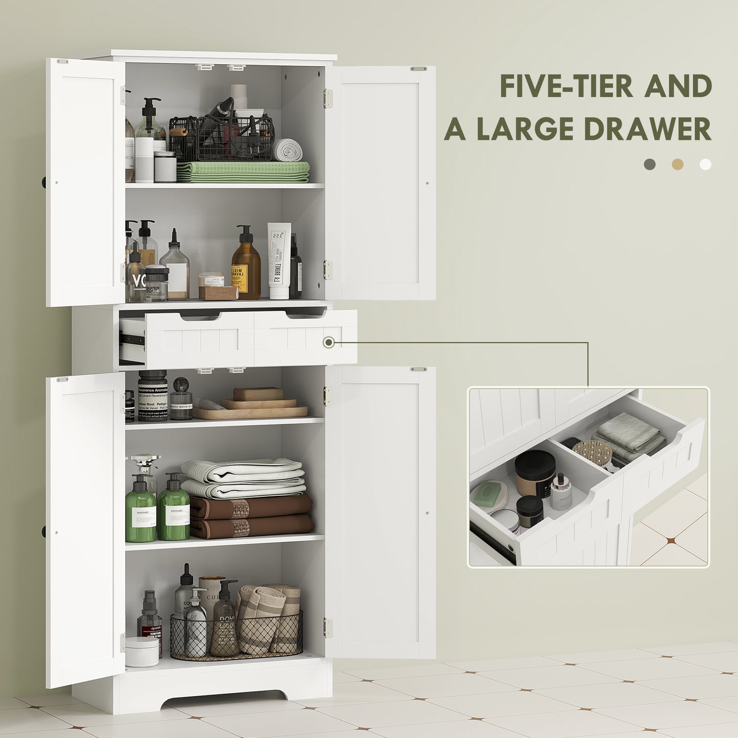 Lucola Tall Freestanding Bathroom Storage Cabinet In White
