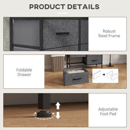 Veroso Black Metal And Grey Fabric Black 6 Drawer Industrial Storage Dresser