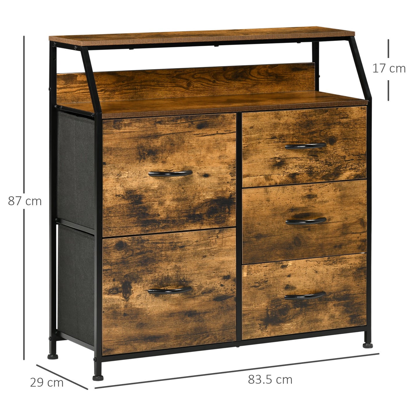 Rasozi Metal And Fabric Rustic Brown 5 Drawer Industrial Storage Chest With Shelf Shelf
