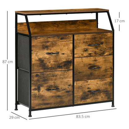 Rasozi Metal And Fabric Rustic Brown 5 Drawer Industrial Storage Chest With Shelf Shelf