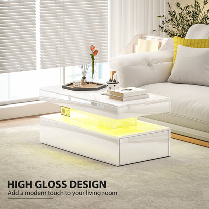 Lomoyo cm High Gloss White LED Coffee Table With Integrated Storage