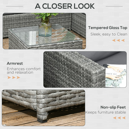 Laneri Rattan Grey 4 Seater Corner Garden Sofa Set With Glass Table