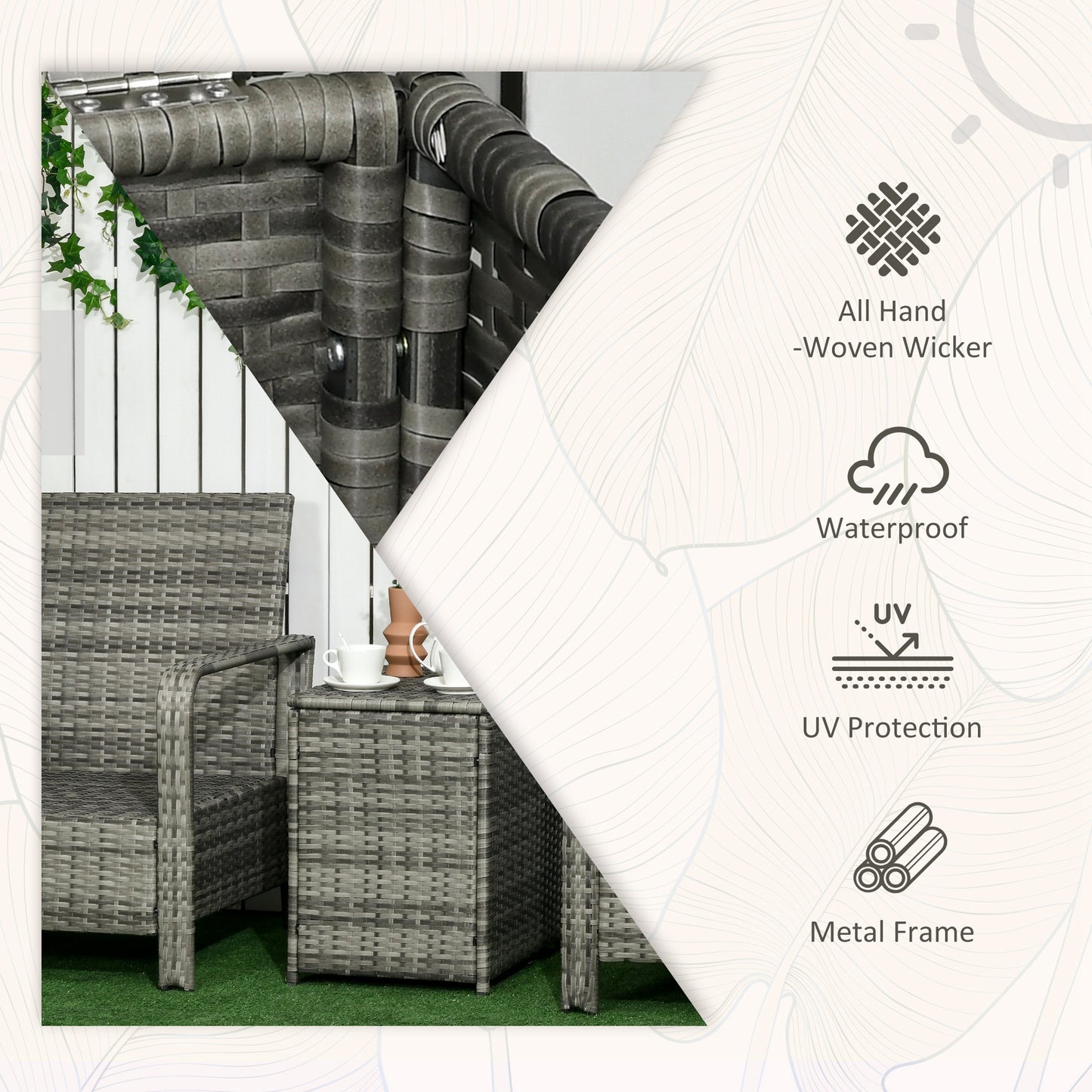 Nola Nora Gey Rattan 3 Piece Bistro Set With Storage Coffee Table And Orange Cushions