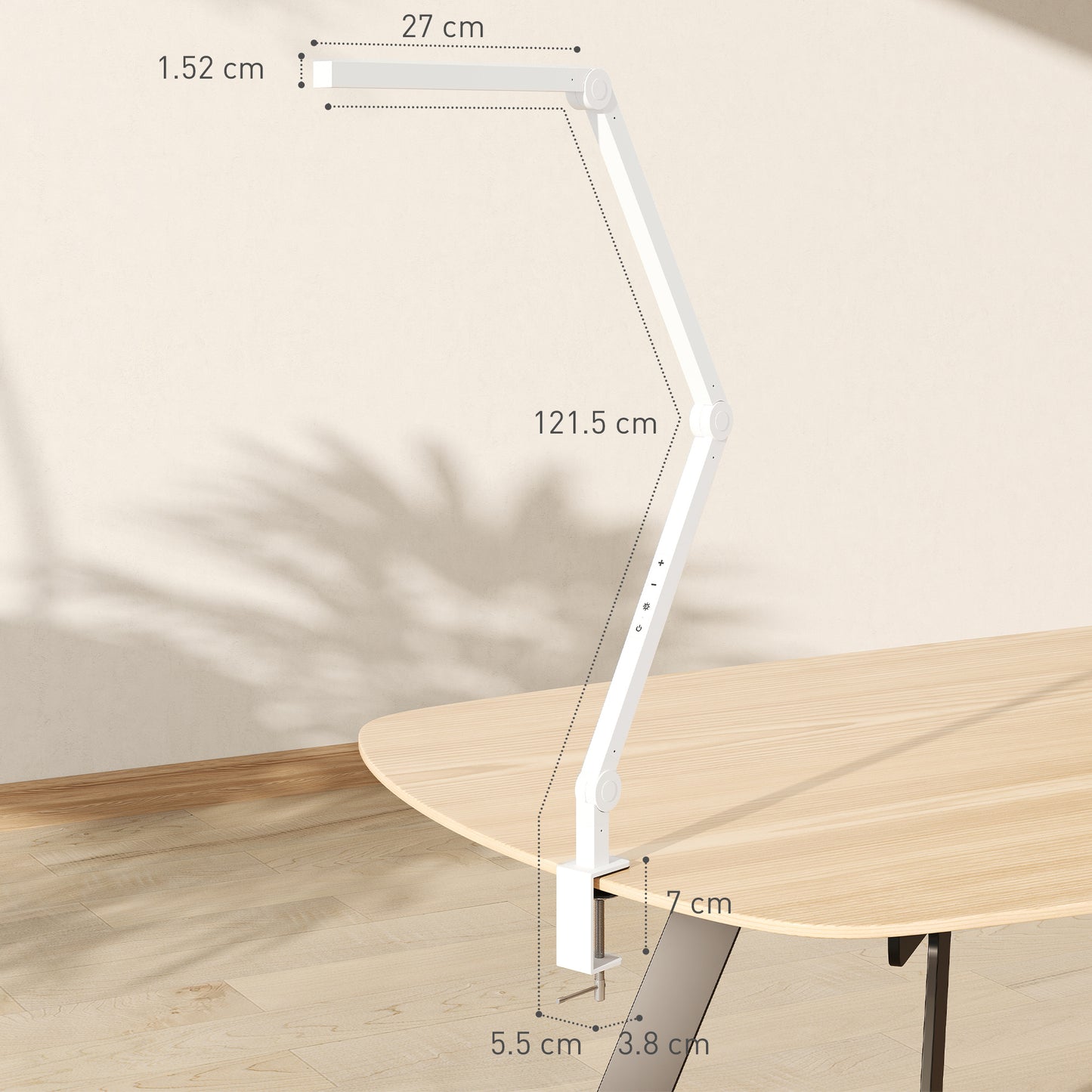 Laco Veni Metal White Dimmable Clamp Desk Lamp With Swing Arm Eye Care Light And Adjustable Brightness
