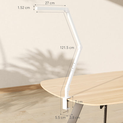 Laco Veni Metal White Dimmable Clamp Desk Lamp With Swing Arm Eye Care Light And Adjustable Brightness