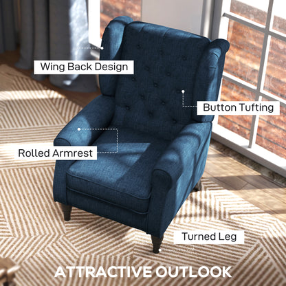 Letofi Fabric Blue Wingback Accent Chair With Button Tufted Upholstery