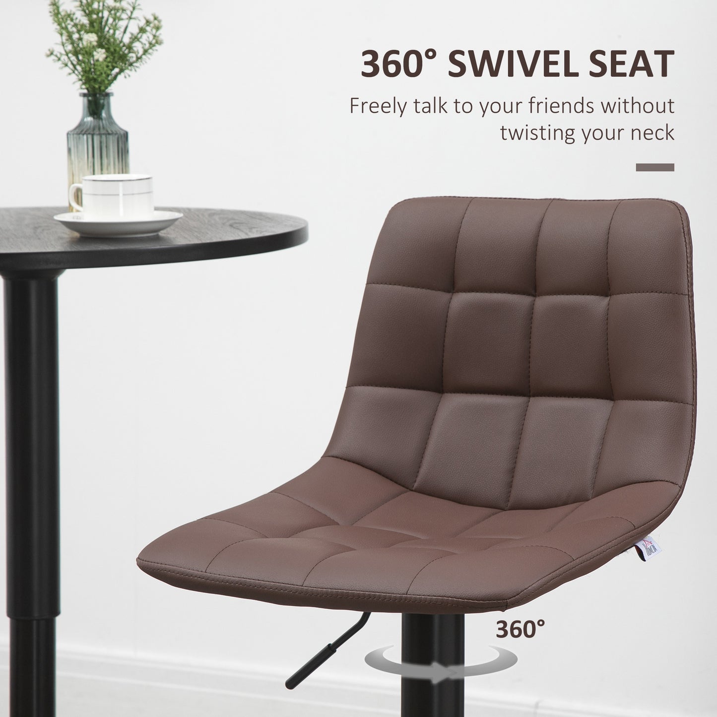Ninora Set Of 2 Brown Tufted Faux Leather Swivel Bar Stools With Back Support