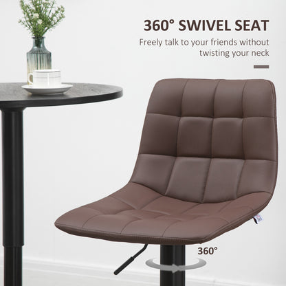 Ninora Set Of 2 Brown Tufted Faux Leather Swivel Bar Stools With Back Support