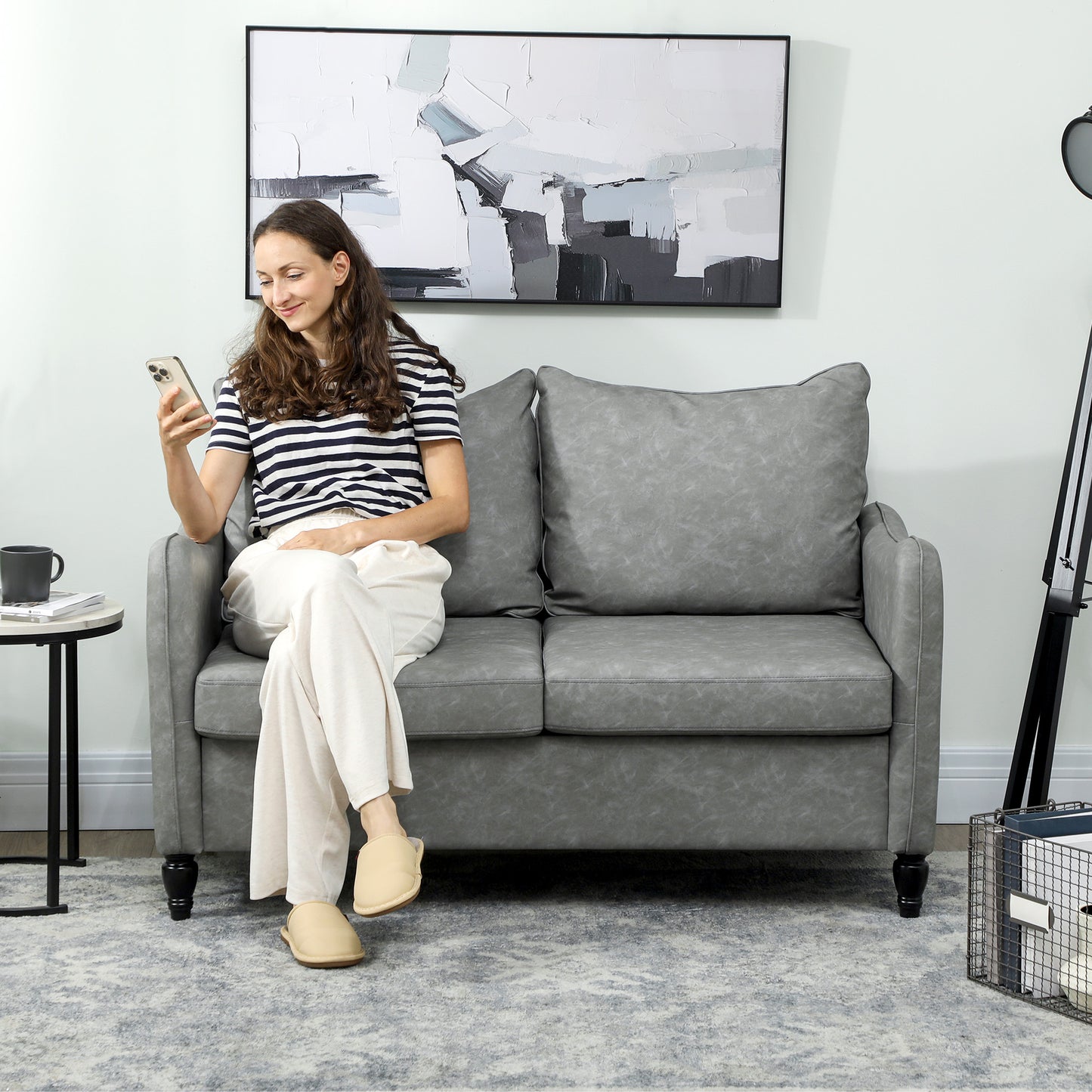 Yodilo Grey Faux Leather Marble Effect 2 Seater Sofa