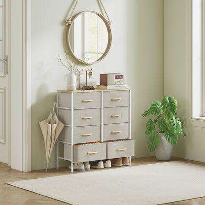 Panora Metal And Fabric Maple Wood Effect 8 Drawer Industrial Storage Dresser