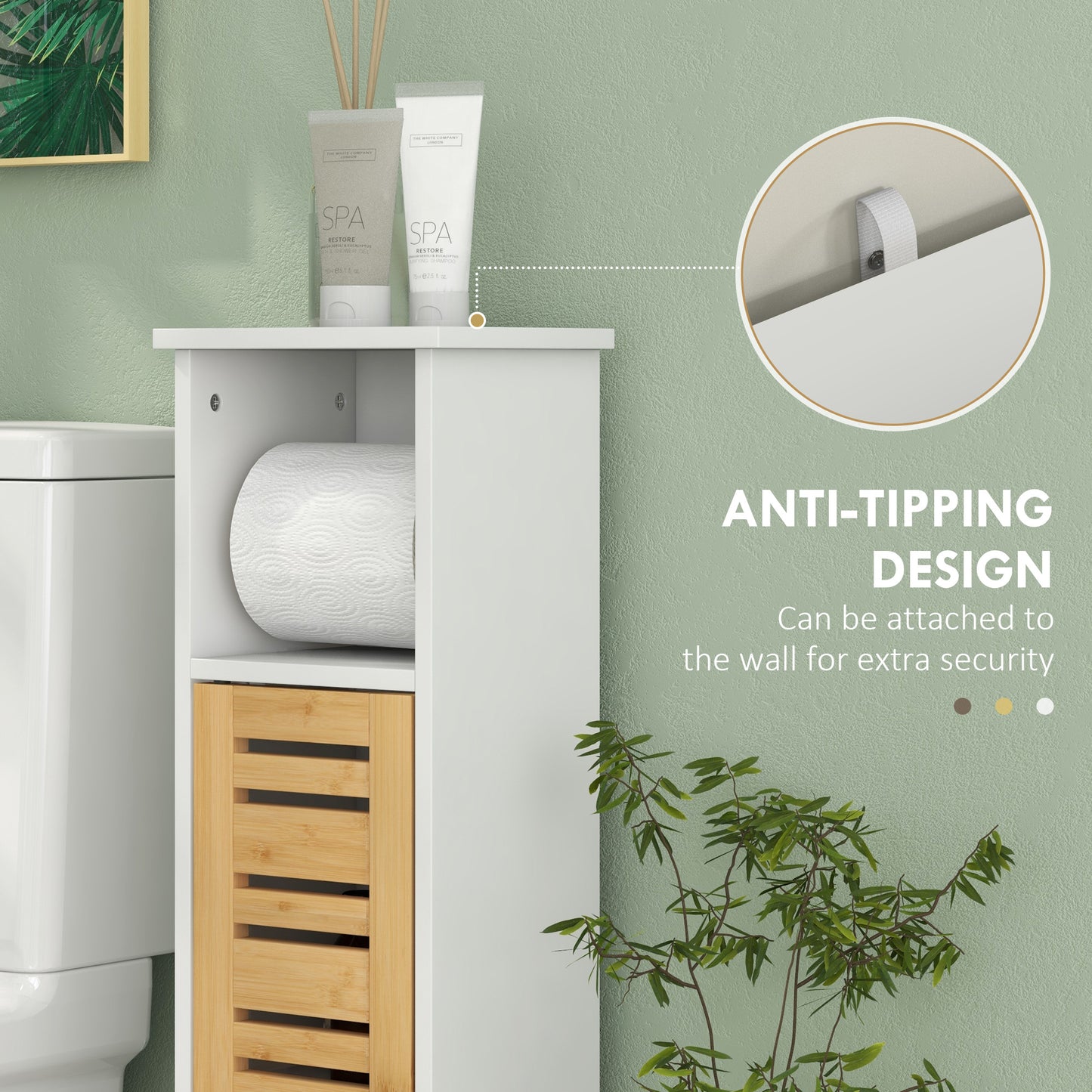 Nohaba White Bathroom Storage Cabinet With Integrated Toilet Roll Holder