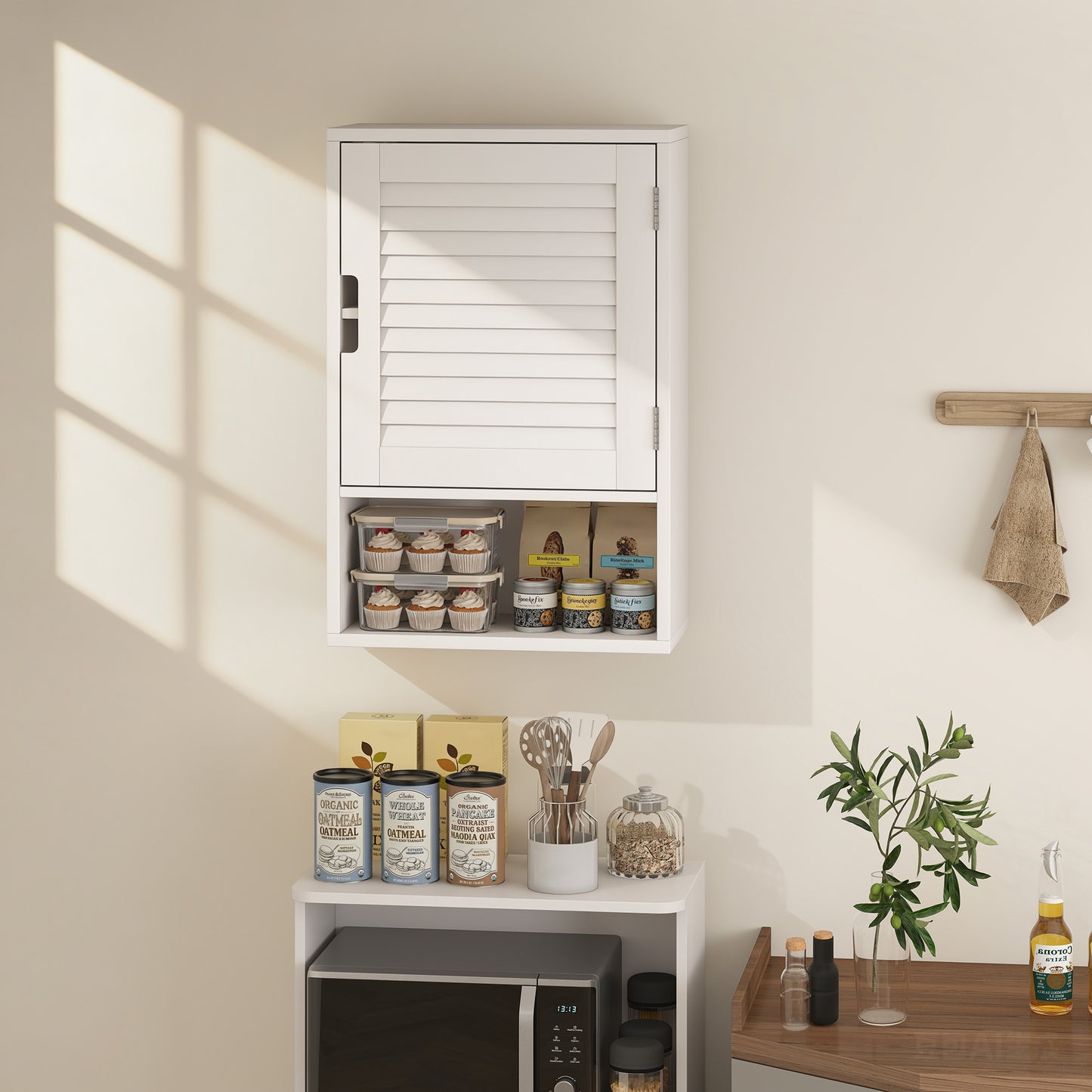 Zidi Rolette Wall Mounted Bathroom Storage Cabinet With Adjustable Shelves White 40 x 20 x 60cm