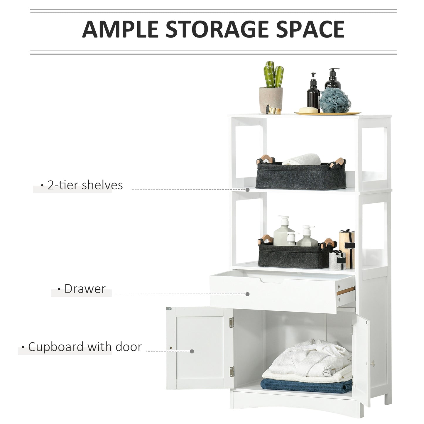 Disarike White Freestanding Storage Cabinet With Shelves Drawers And Double Doors For Bathroom Or Kitchen