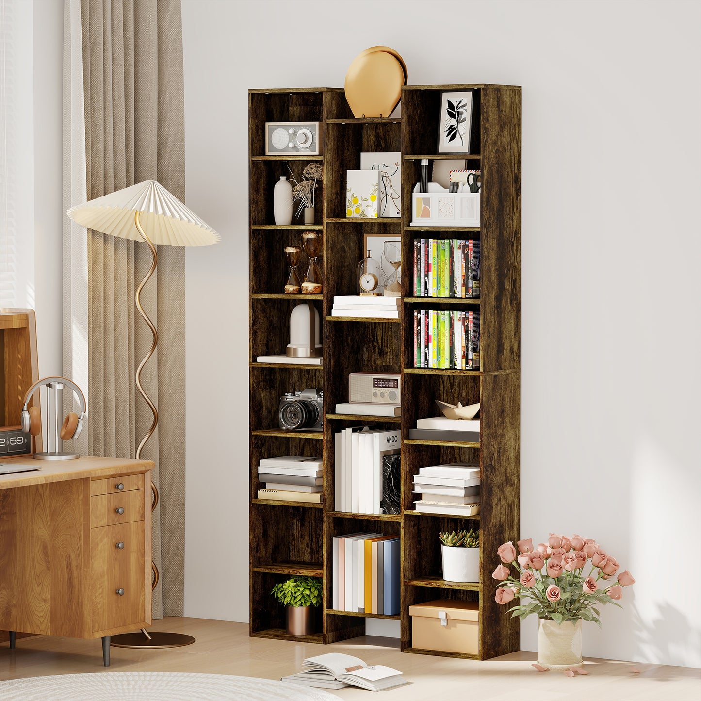 Elmaso Wooden Brown Twenty One Compartment Storage Bookcase