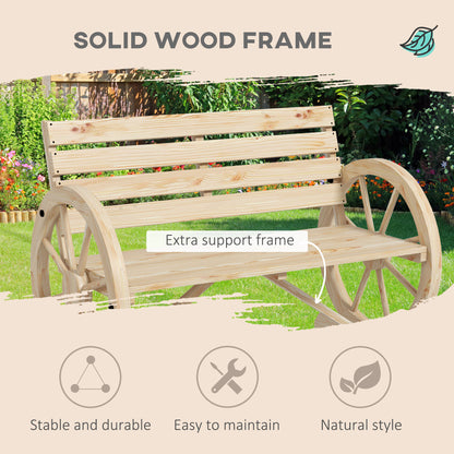 Hata Zilu Wood Natural Rustic Wagon Wheel Style Garden Bench With Armrests