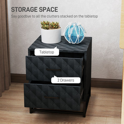 Roel Set Of 2 Black Retro Bedside Tables With 2 Drawers And Steel Legs