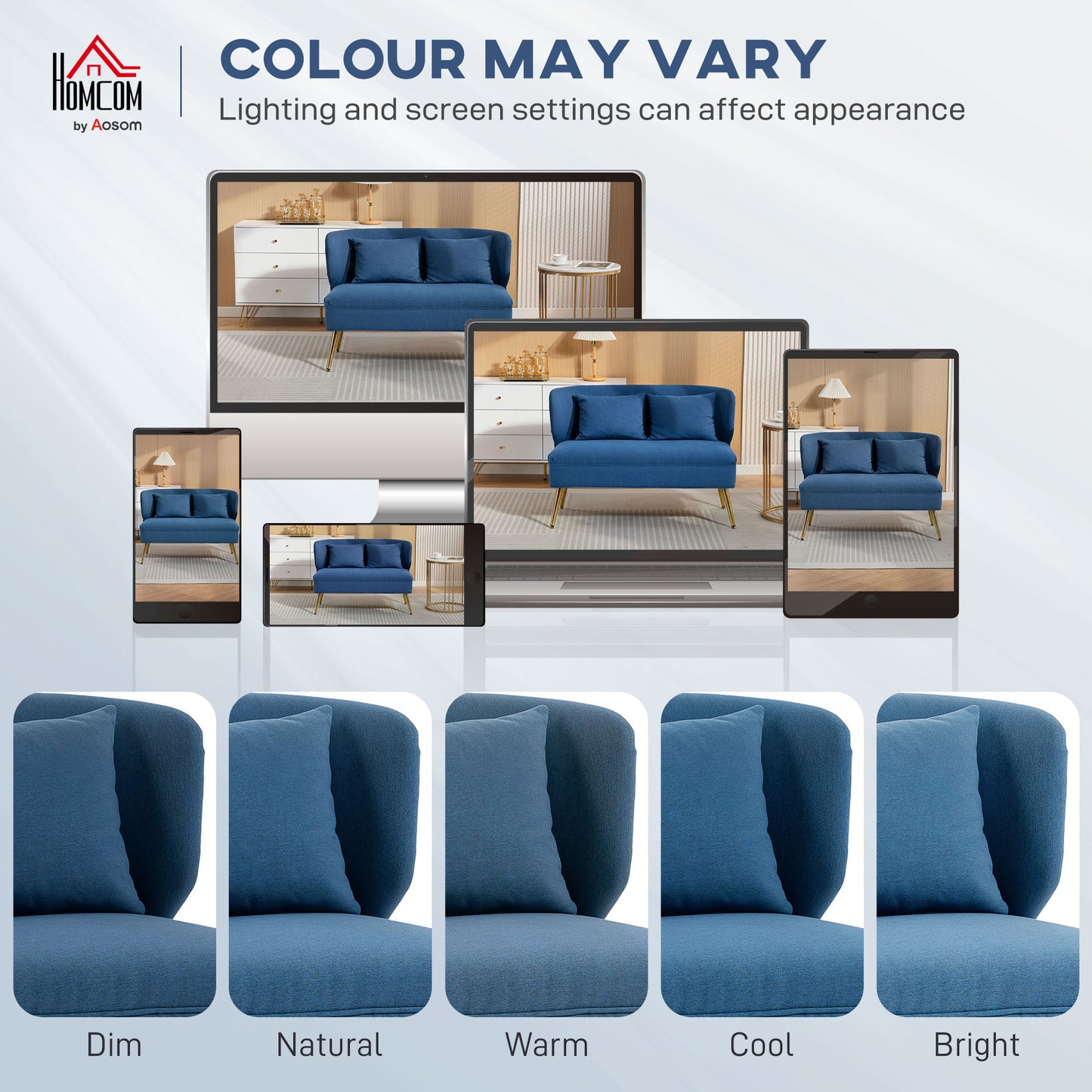 Taco Linen Look Dark Blue 2 Seater Sofa With Wingback Design And Metal Legs