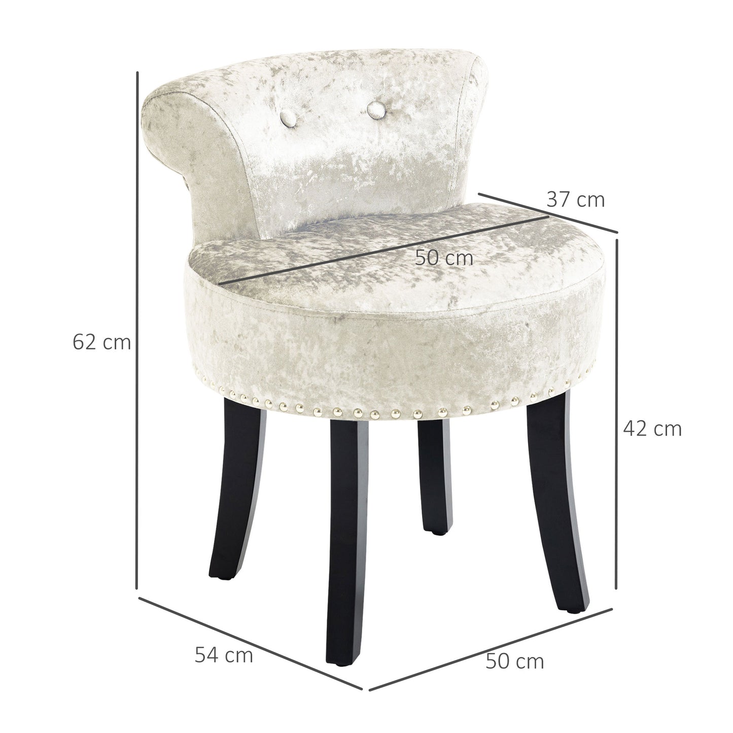 Salami Beige Velvet Dressing Table Stool With Rubber Wood Legs