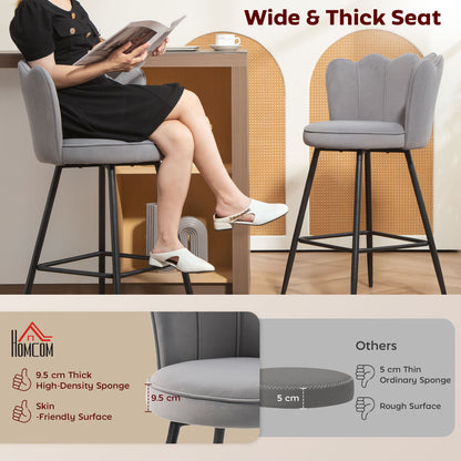Ramette Velvet Grey Lotus Style Bar Stools Set Of 2 With Sculpted Seat