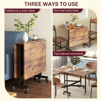 Maro Wooden Brown Wood Effect Drop Leaf Dining Table With Wheels Seating 6