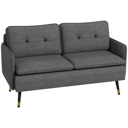 Luta Fabric Dark Grey Button Tufted 2 Seater Sofa With Cushions And Steel Legs