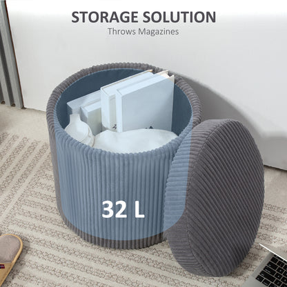 Yoluha Round Grey Corduroy Storage Footstool With Removable Lid