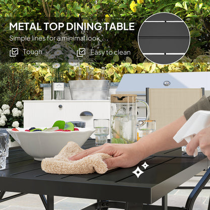 Dizze 6 Seater Cream Mesh and Black Steel Outdoor Dining Set with Parasol Hole