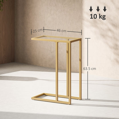 Ramise Gold Metal And Glass Slim C Shaped Side Table