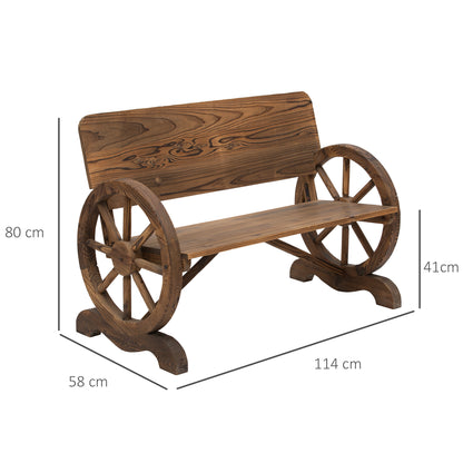 Livika Fir Wood Natural 2 Seater Garden Bench With Wagon Wheel Design
