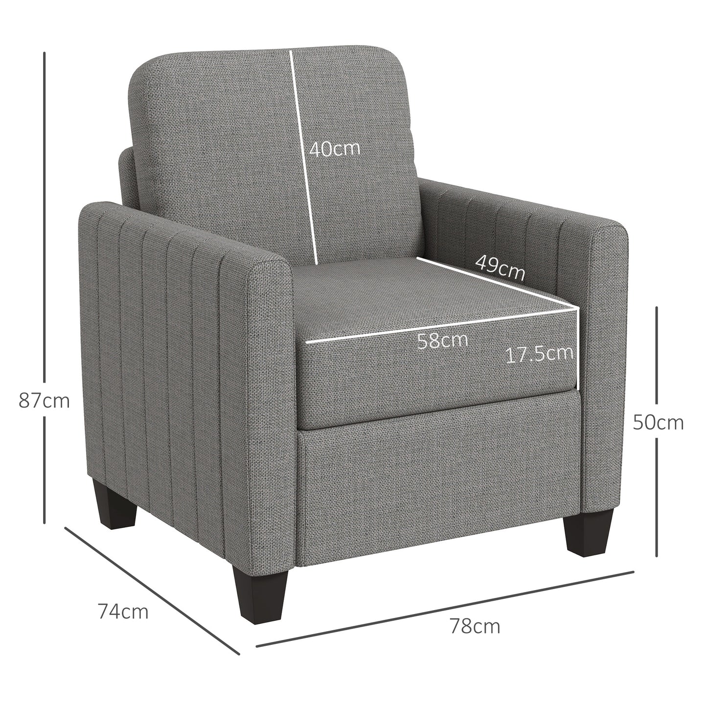 Vazi Lodi Light Grey Upholstered Box Style Accent Armchair