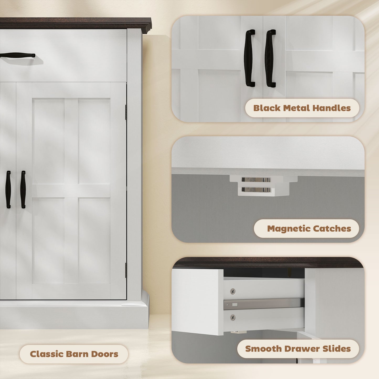 Marina Colu White Farmhouse Sideboard With Drawer Top And Twin Barn Doors