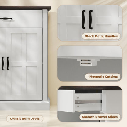 Marina Colu White Farmhouse Sideboard With Drawer Top And Twin Barn Doors