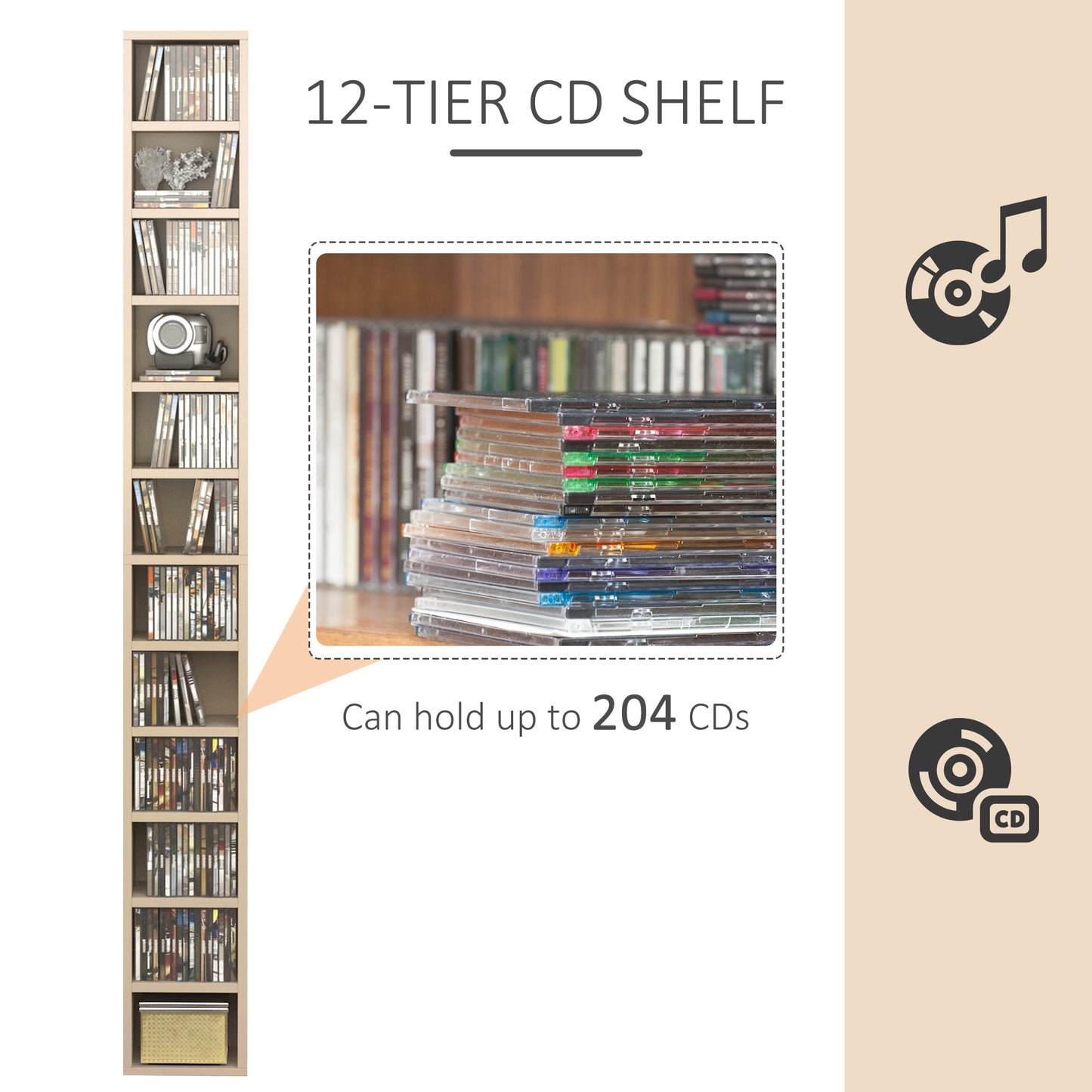 Yoel Wood Oak Tone Tall Narrow CD Storage Tower