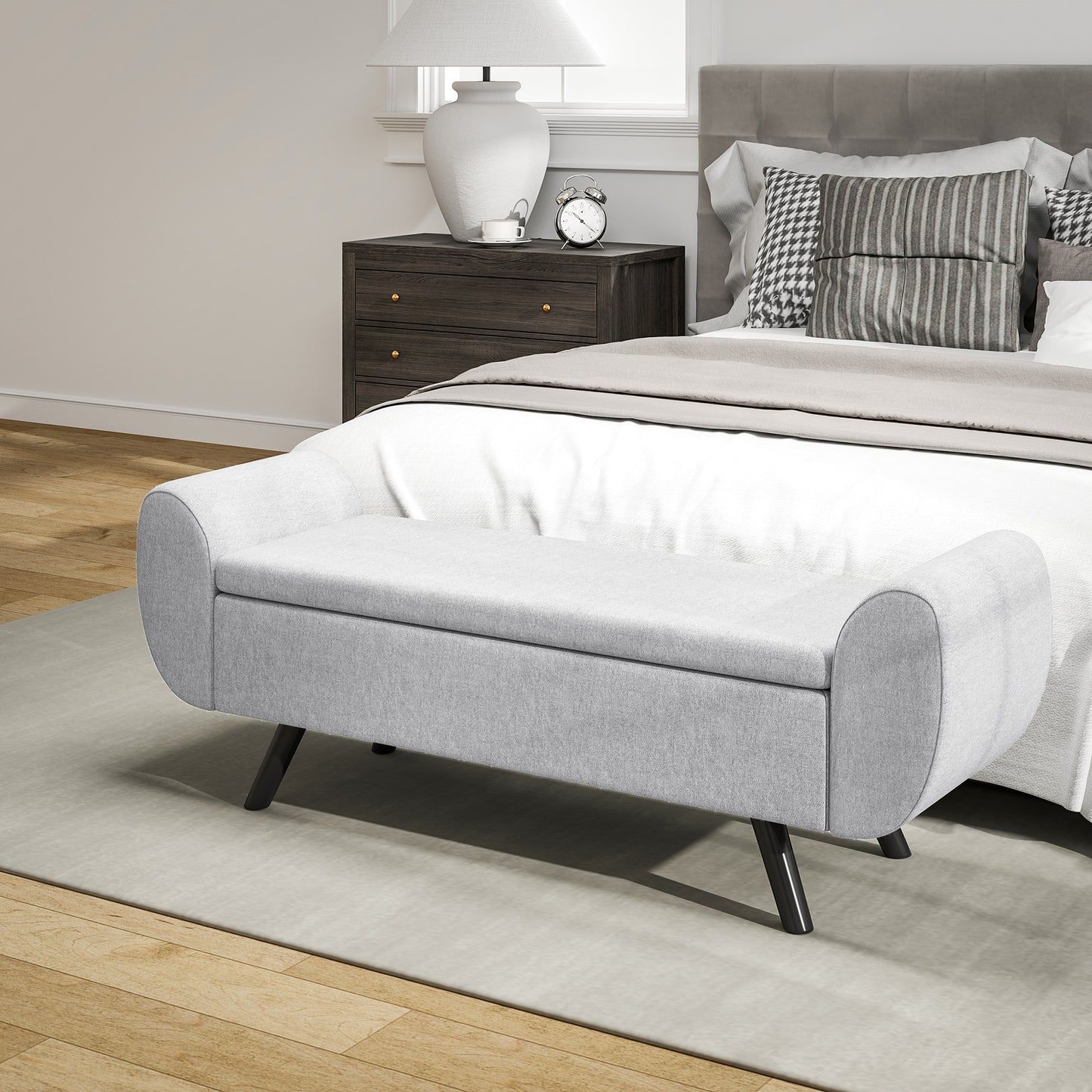 Nesama Linen Light Grey Storage Bench With Armrest