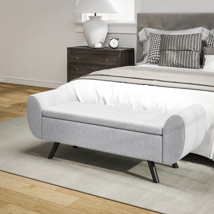 Nesama Linen Light Grey Storage Bench With Armrest