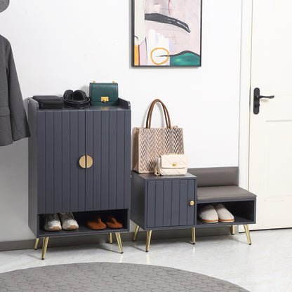 Kael Wooden Grey Entryway Shoe Storage Set Bench And Steel Legs For 19 Pairs