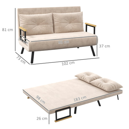 Vaziva Velvet Beige 4 In One Convertible Double Sofa Bed With Cushions