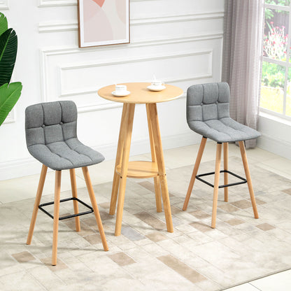 Surmi Set Of 2 Fabric Grey Button Tufted Counter H8 Bar Chairs With Wood Legs