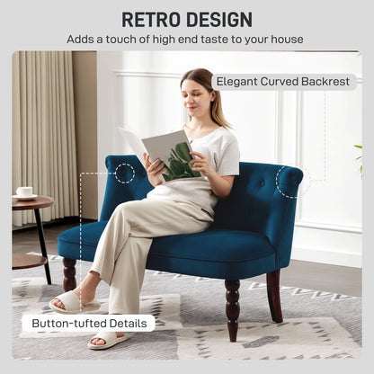 Layono Dark Blue Velvet Diamond Button Tufted Wingback 2 Seater Sofa