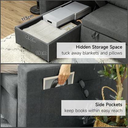 Sesune Yoli Charcoal Grey Upholstered Pull Out Sofa Bed With Storage and Side Pockets