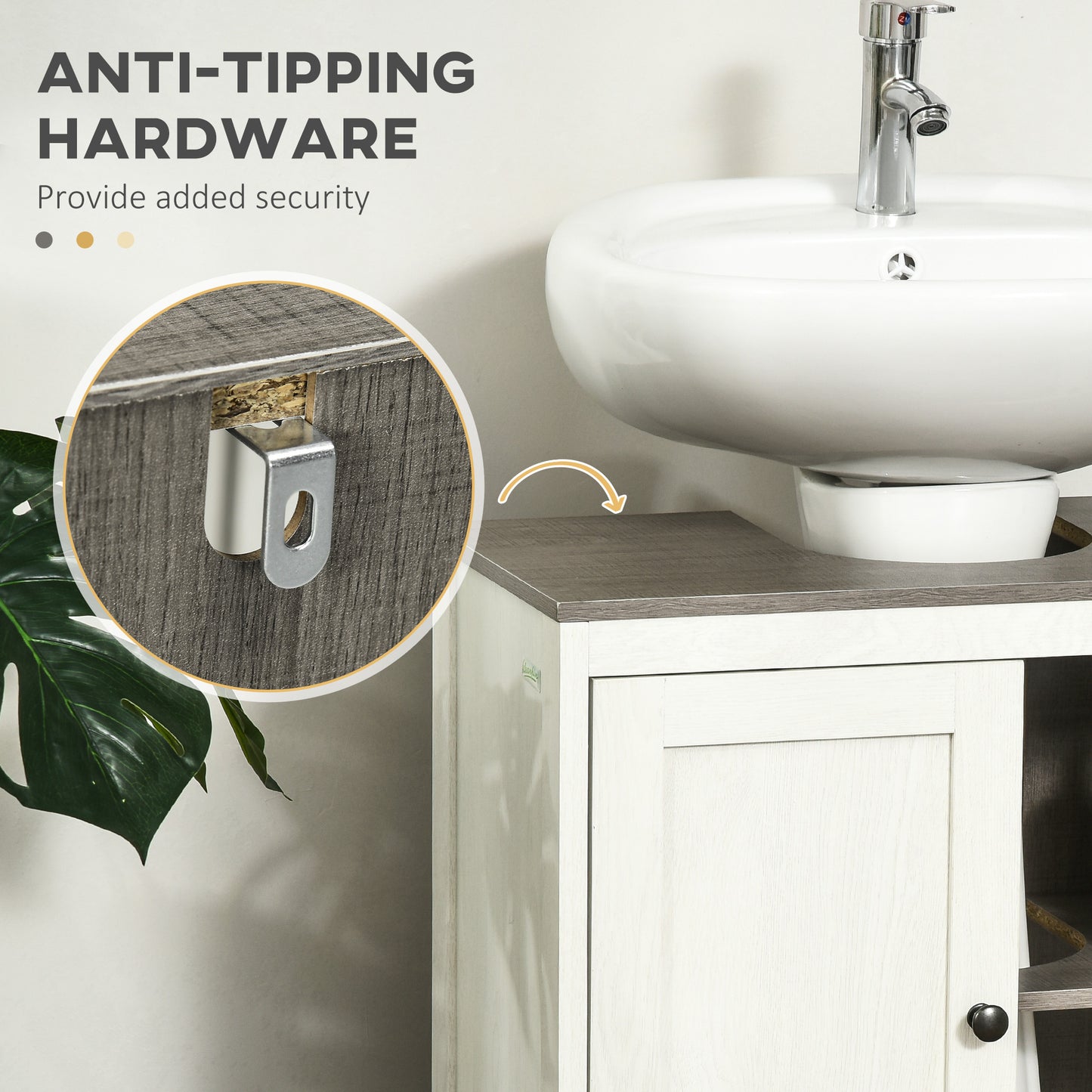 Narile Raha Antique White Under Sink Vanity Storage Cabinet With Double Doors And Adjustable Shelving