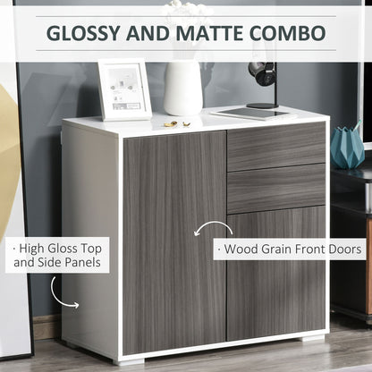 Luel High Gloss White and Grey Wood Effect Compact Sideboard With Push Open Drawer and 2 Doors