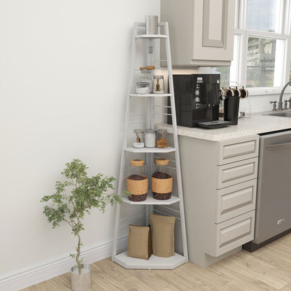 Vineha Wood White 5 Tier Corner Shelving Unit