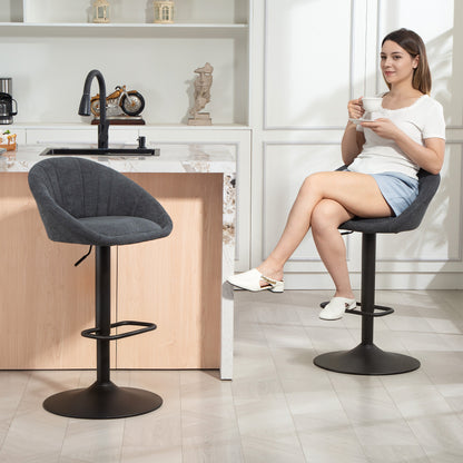 Elfare Dark Grey Fabric Relaxed Tub Bar Stools Set Of 2 With Curved Seat