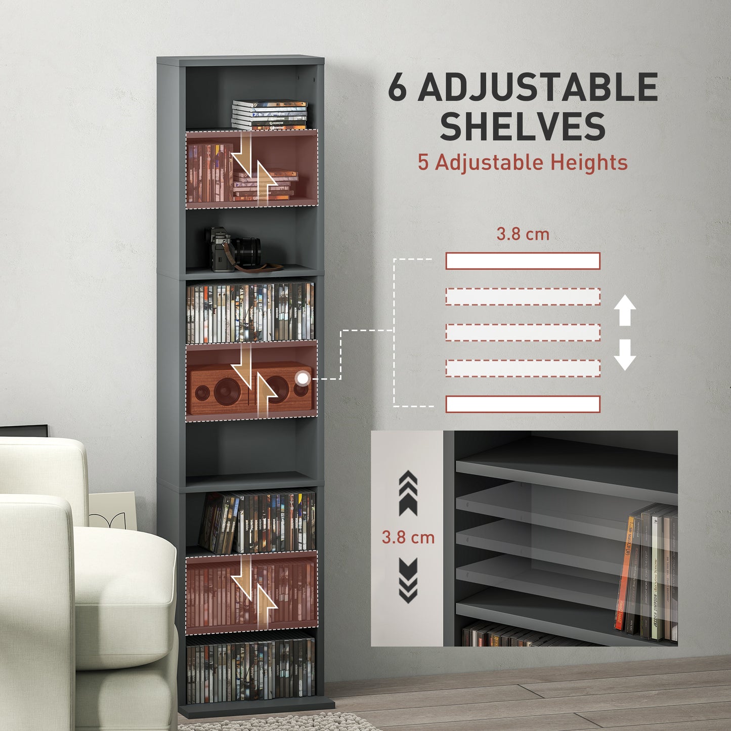 Hato Vimi Wood Grey Narrow CD Storage Unit With 260 Disc Capacity