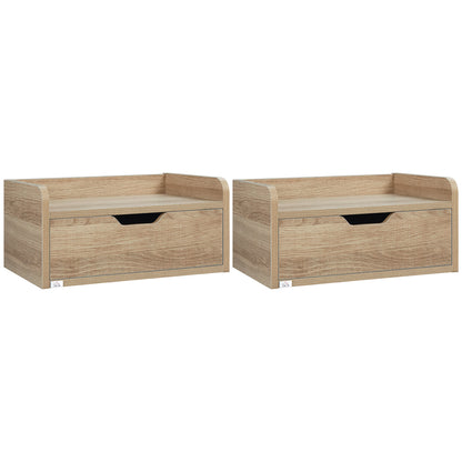 Tacoso Set of 2 Natural Wood Chevron Floating Nightstands With Drawer Wall Mounted