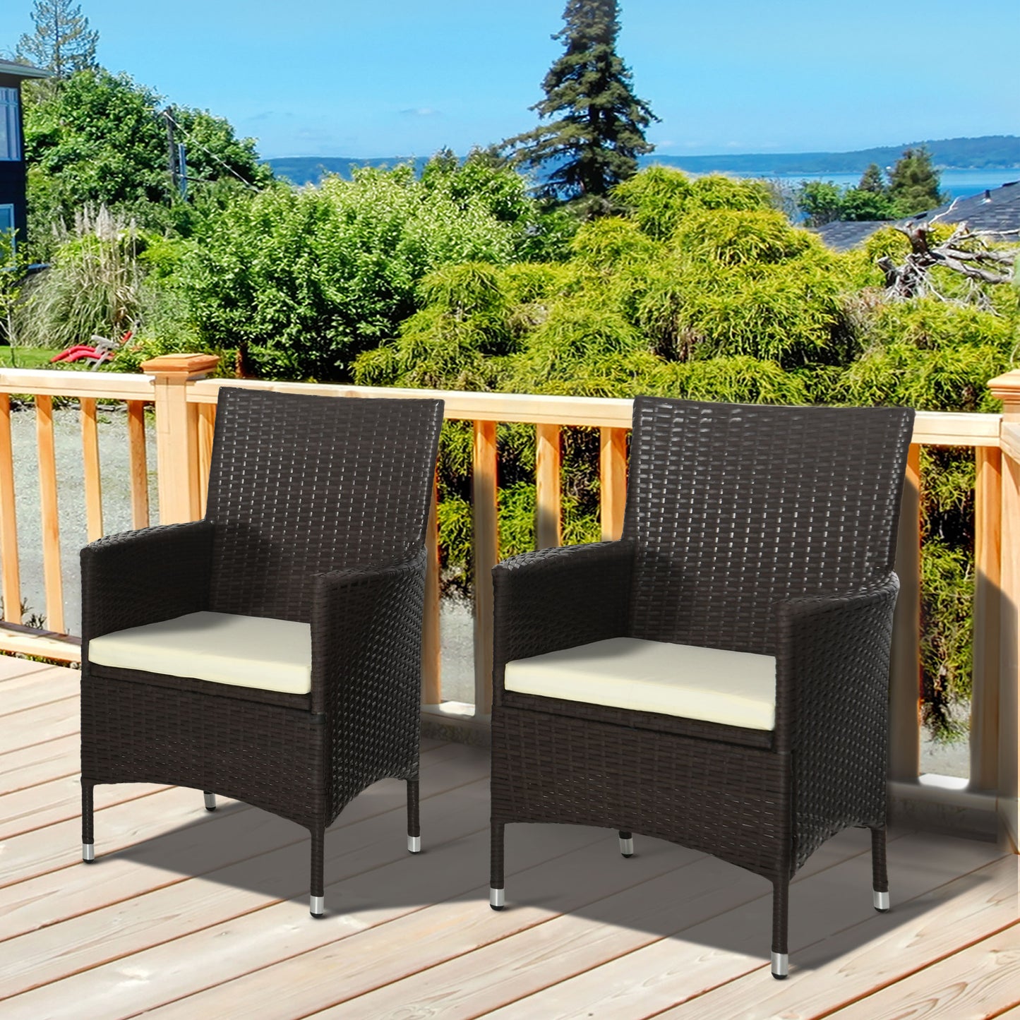 Dodone Metal And Rattan Brown Set Of 2 Outdoor Dining Armchairs With Cushions