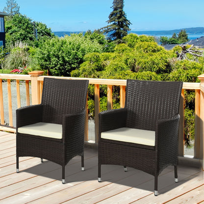 Dodone Metal And Rattan Brown Set Of 2 Outdoor Dining Armchairs With Cushions