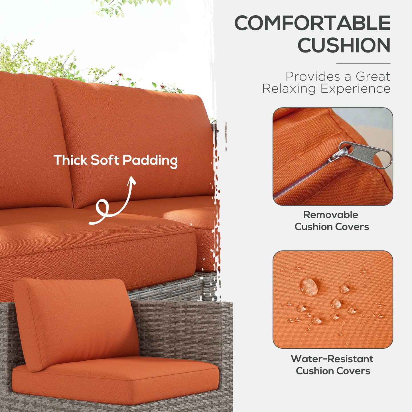 Suve Grey Rattan 6 Seater Garden Furniture Set With Orange Cushions